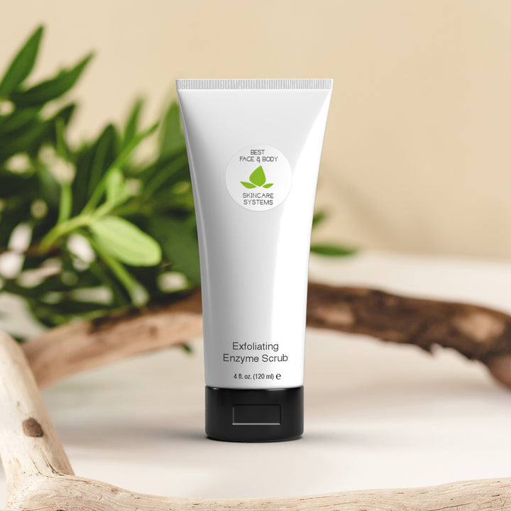 exfoliating enzyme scrub white tube with black cap