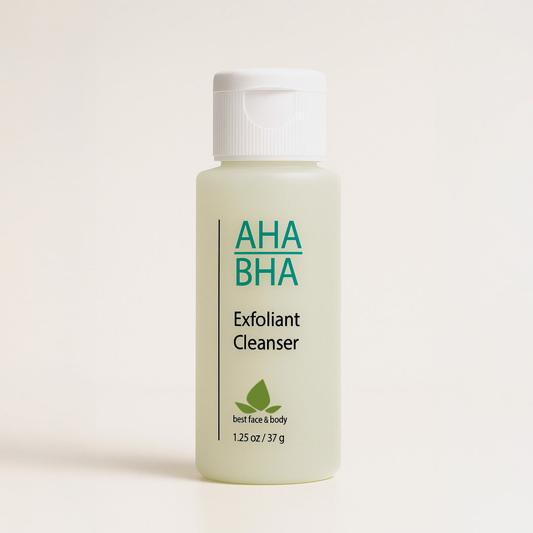 travel sized AHA BHA Exfoliant cleanser on a white background