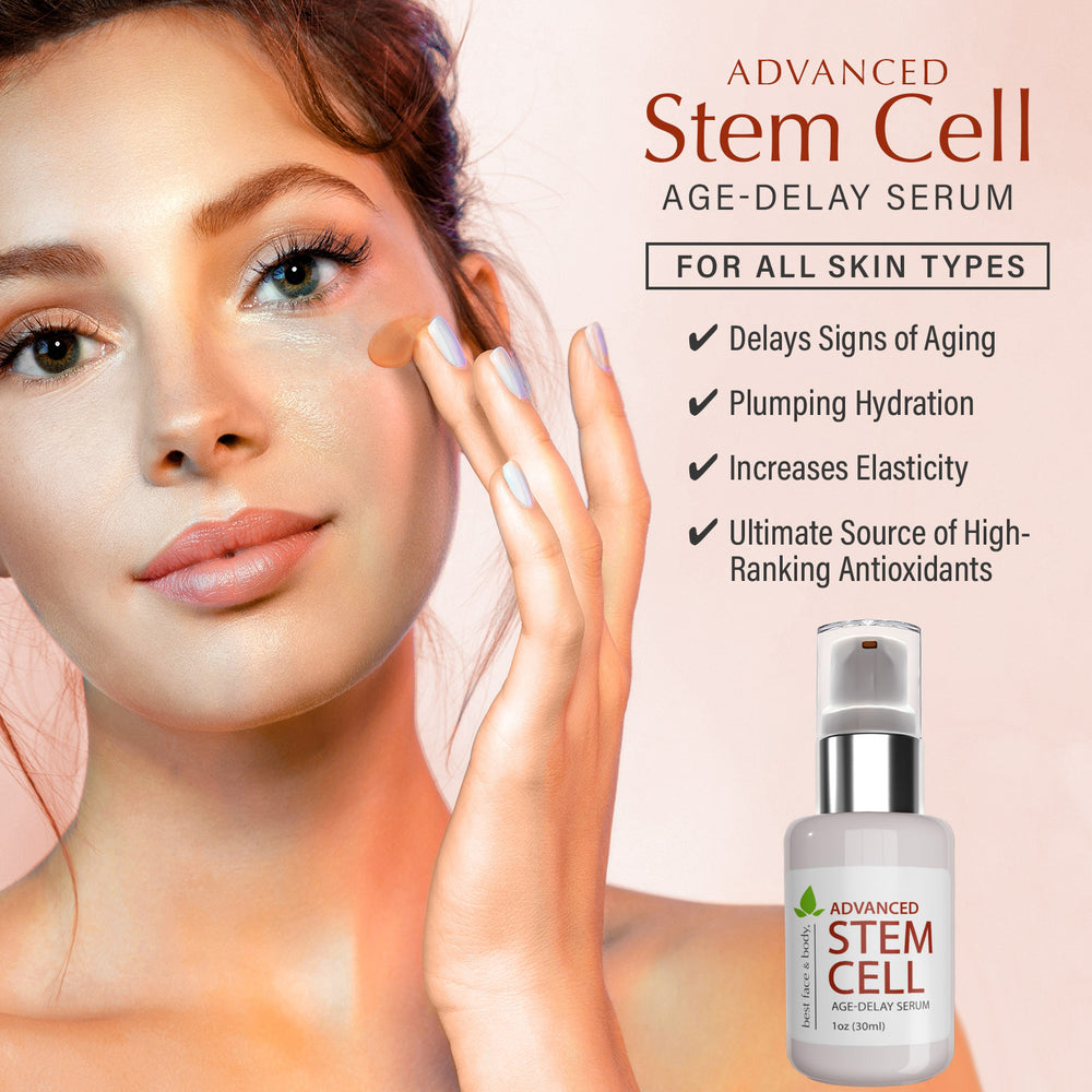 Advanced Stem Cell Age-Delay Serum for all skin types. Delays signs of aging. Provides plumping hydration. Increases elasticity. Ultimate source of high-ranking antioxidants.