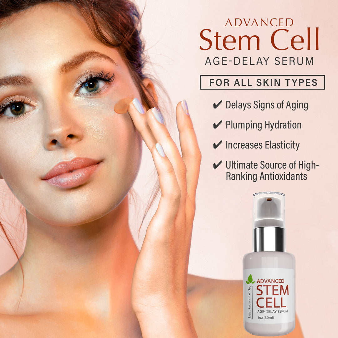 Advanced Stem Cell Age-Delay Serum for all skin types. Delays signs of aging. Provides plumping hydration. Increases elasticity. Ultimate source of high-ranking antioxidants.