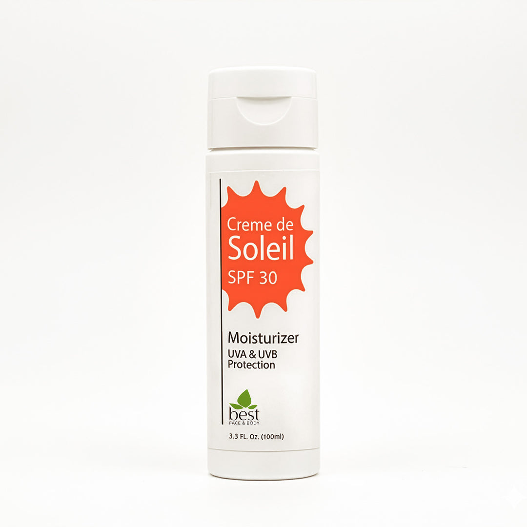 Creme de Soleil SPF 30 moisturizer bottle on a white background