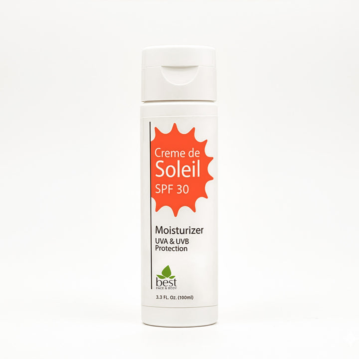 Creme de Soleil SPF 30 moisturizer bottle on a white background