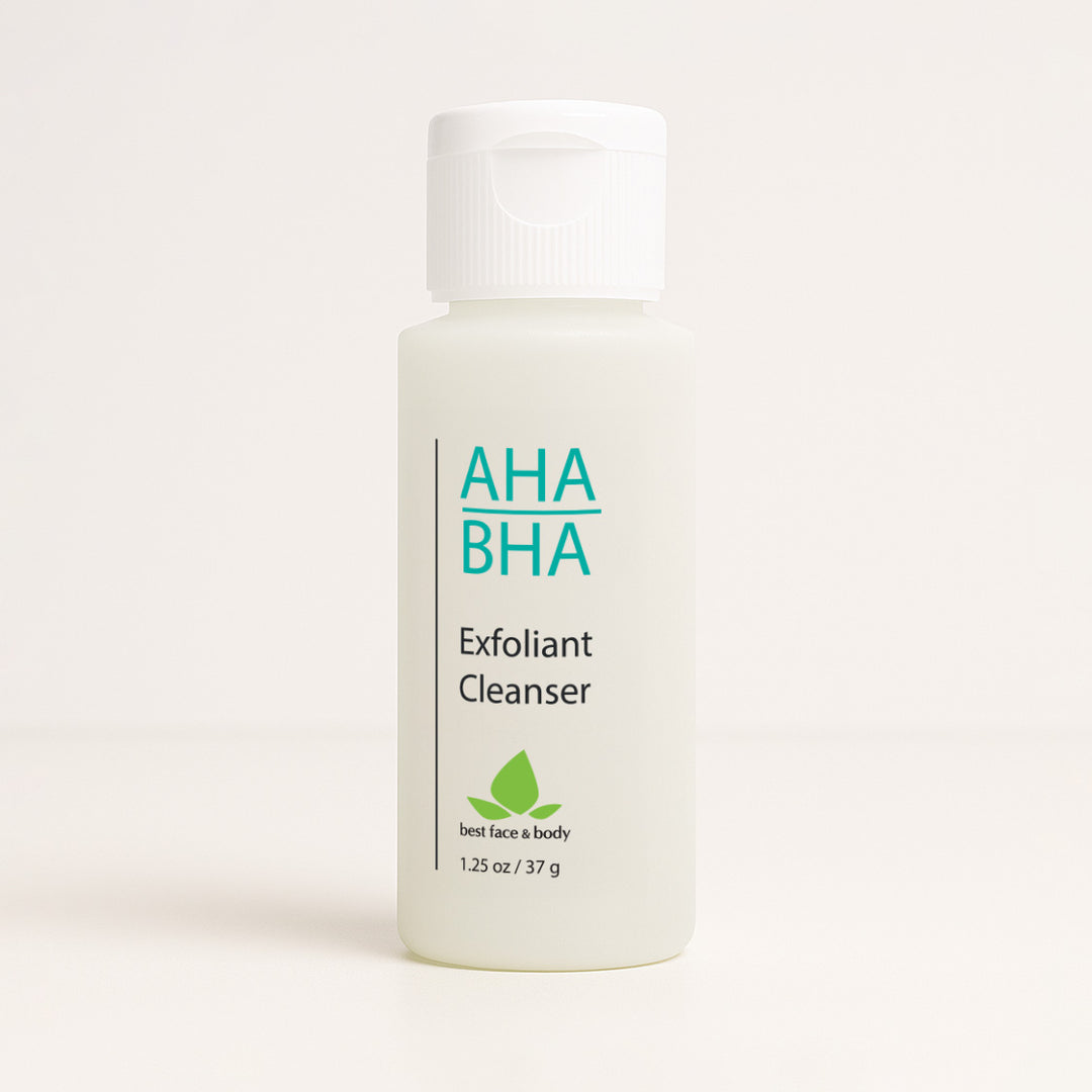 travel sized AHA BHA Exfoliant cleanser on a white background