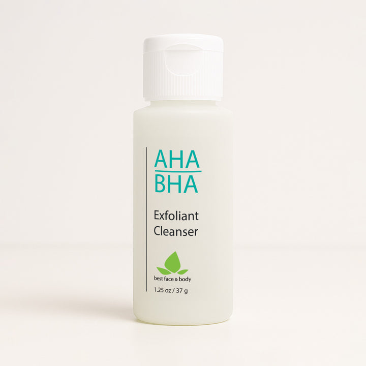travel sized AHA BHA Exfoliant cleanser on a white background